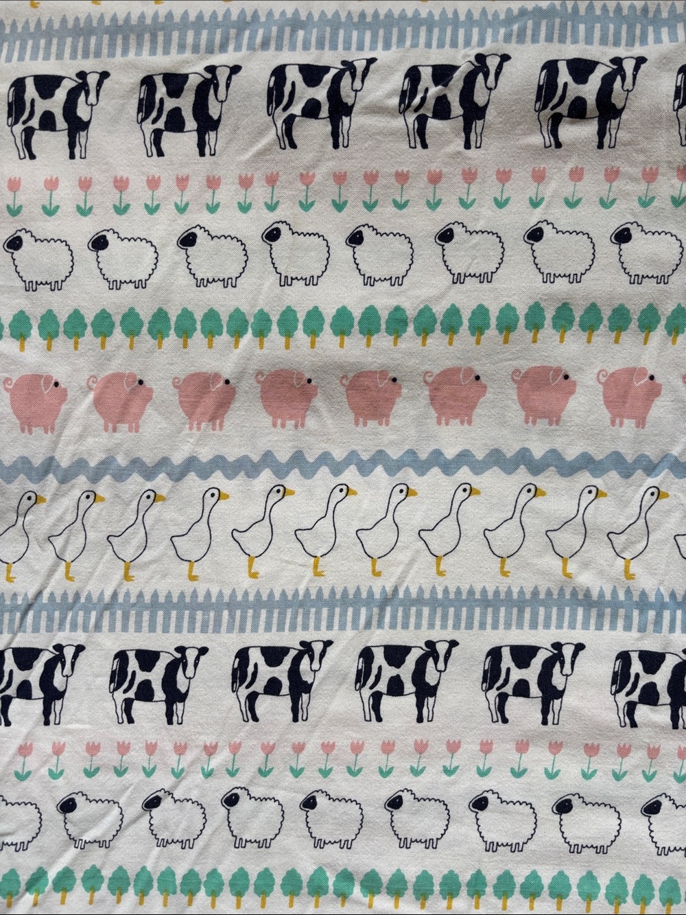 VTG Stevens Farm Animal Pattern Print Queen Flat Sheet 100% Cotton